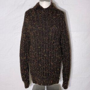 Vintage Hand Knit Brown Autumn Confetti Knit Sweater with Collar XL